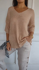Sierra V-Neck Knit Top | Solid Color Layering Blouse | Sizes S-5XL