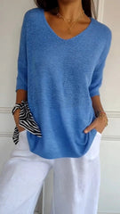 Sierra V-Neck Knit Top | Solid Color Layering Blouse | Sizes S-5XL