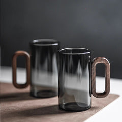 Smoked Gradient Glass Mug with Wooden Handle – Stylish and Heat-Resistant Coffee and Tea Mug