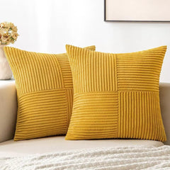 Soft Corduroy Throw Pillow Covers Set of 4 – 18x18 Decorative Pillows with Modern Boho Grid Design
