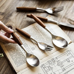 Stainless Steel Flatware Set with Natural Wood Handles – Durable and Elegant Cutlery