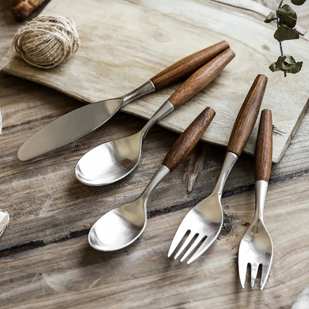 Stainless Steel Flatware Set with Natural Wood Handles – Durable and Elegant Cutlery