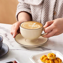 Stoneware Mug Set with Ergonomic Handles and Matching Saucer – Elegant Coffee and Tea Cup Set for Daily Use