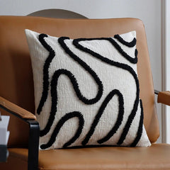 VeluraWave™ Plush Decorative Pillow – 18 Square Ivory Chenille with Abstract Design