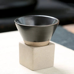 Vintage Cone Shaped Ceramic Espresso Cups Set with Holder – Handcrafted Demitasse Mugs for Unique Coffee Experience