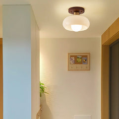 Vintage Glass Ceiling Light with Wood Accents for Hallways and Entryways