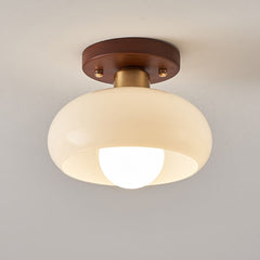 Vintage Glass Ceiling Light with Wood Accents for Hallways and Entryways