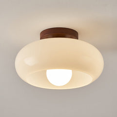 Vintage Glass Ceiling Light with Wood Accents for Hallways and Entryways