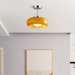 Vintage Round Glass Ceiling Light Fixture – Elegant Iron and Glass Design