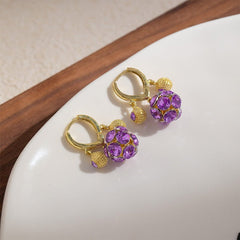 Violet Glow Hoop Earrings | Gold Plated Latch-Backs with Crystal Orb