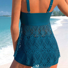 Waveform Lace-Accent Tankini Set | Drawstring Top & Matching Shorts