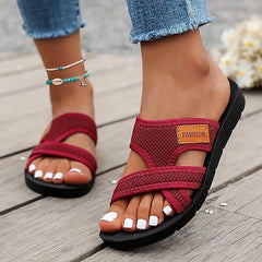 Wide-Fit Open Toe Flat Sandals | Cushioned Arch Support & Adjustable Straps
