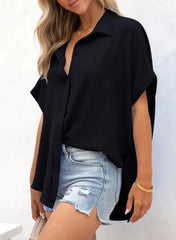 Willow Airy V-Neck Oversized Blouse | Button Front High-Low Hem