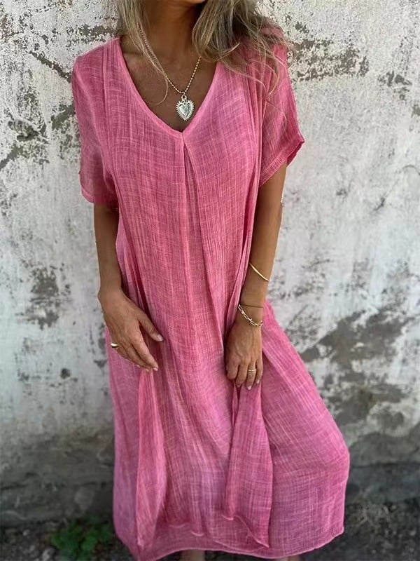 Willow Cotton-Linen V-Neck Midi Dress | Breathable Summer Style