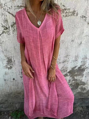 Willow Cotton-Linen V-Neck Midi Dress | Breathable Summer Style