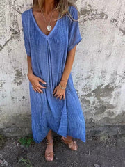 Willow Cotton-Linen V-Neck Midi Dress | Breathable Summer Style