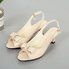 Willow Mid-Heel Peep-Toe Slingback Sandals | Rhinestone Bow Accent