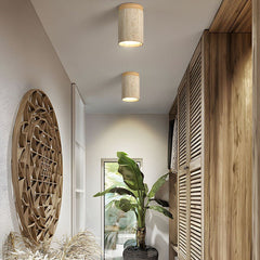 Wood Flush Mount Ceiling Light – Modern Cylindrical Design for Living Room, Bedroom, and Hallway