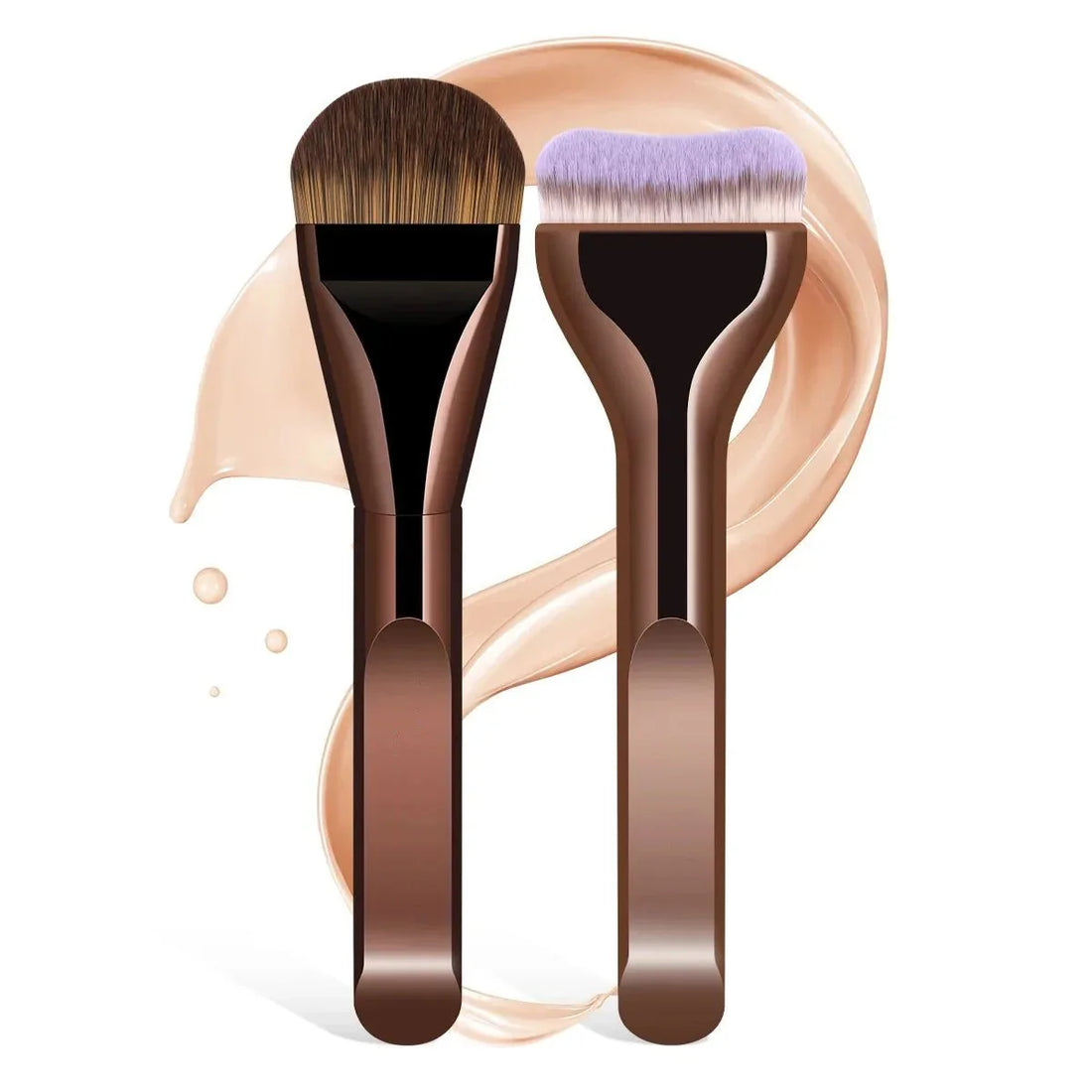 Pair of dense foundation brushes with wood handles