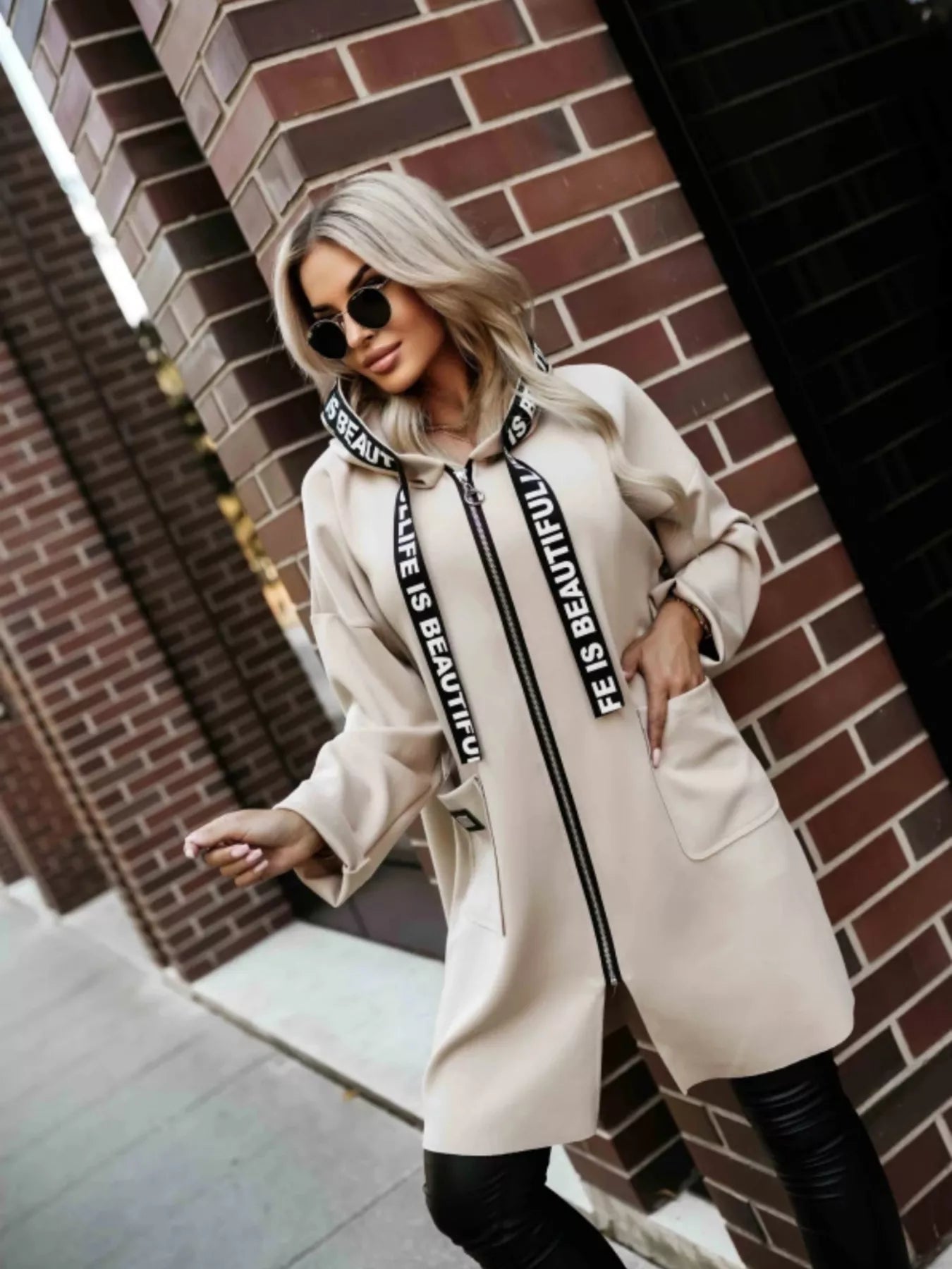 Full Size Casual Hooded Zip-Up Longline Outerwear Plus Size 