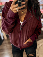 Waffle Zip Up Hooded Jacket with Pockets 