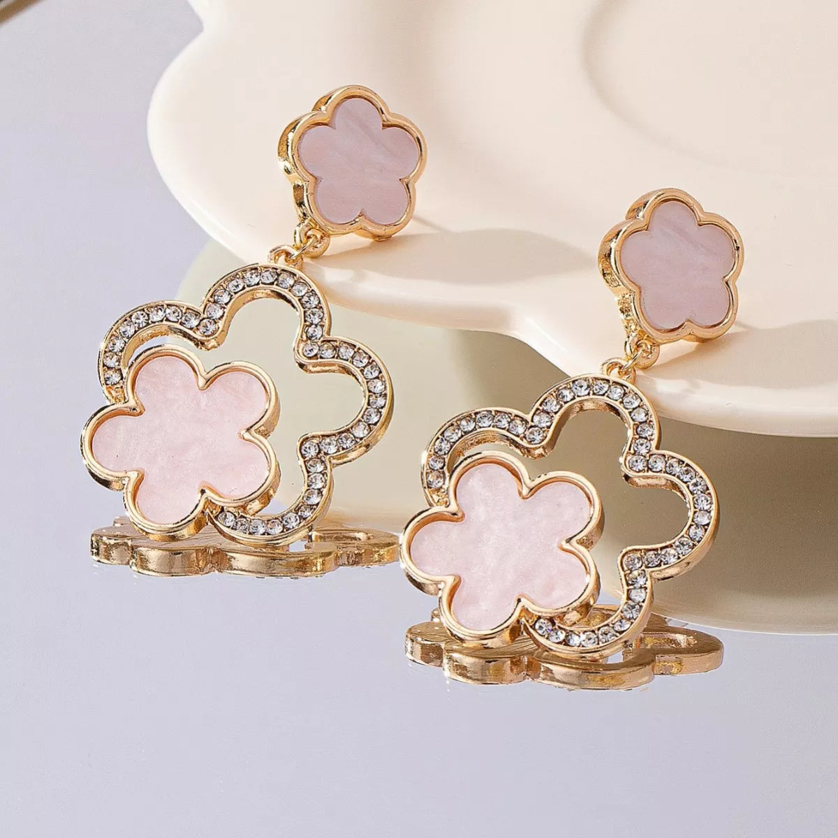 Lucky Clover Dangle Earrings with Rhinestone Accents 