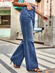 High Rise Bootcut Jeans with Pockets 