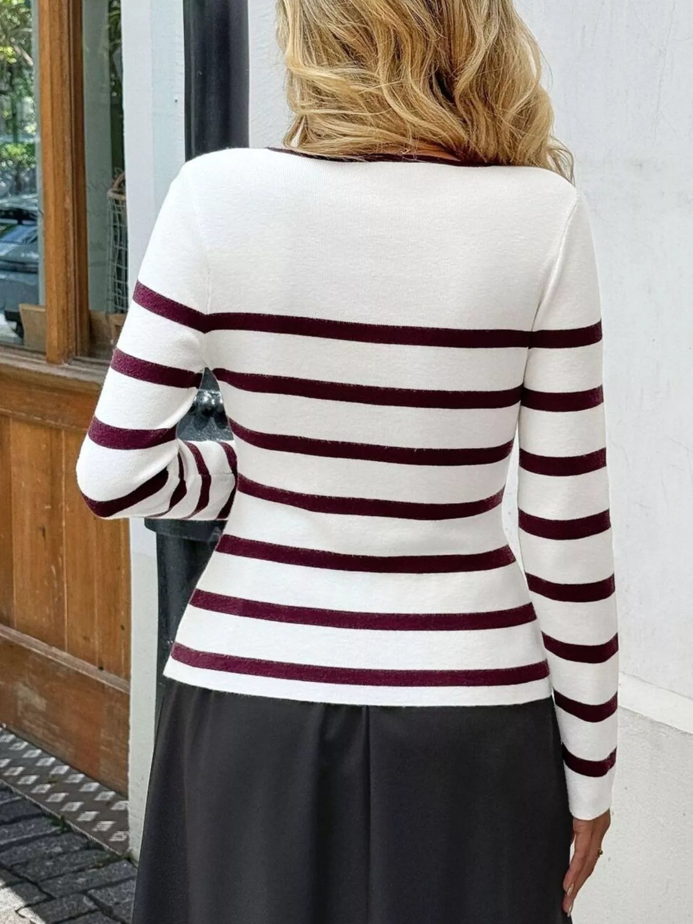Striped Button-Up Knit Cardigan 