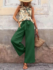 Printed Tank Top and Wide Leg Pants Set 