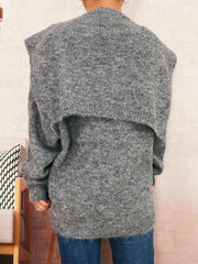 Ribbed Hem V-Neck Sweater with Shawl 