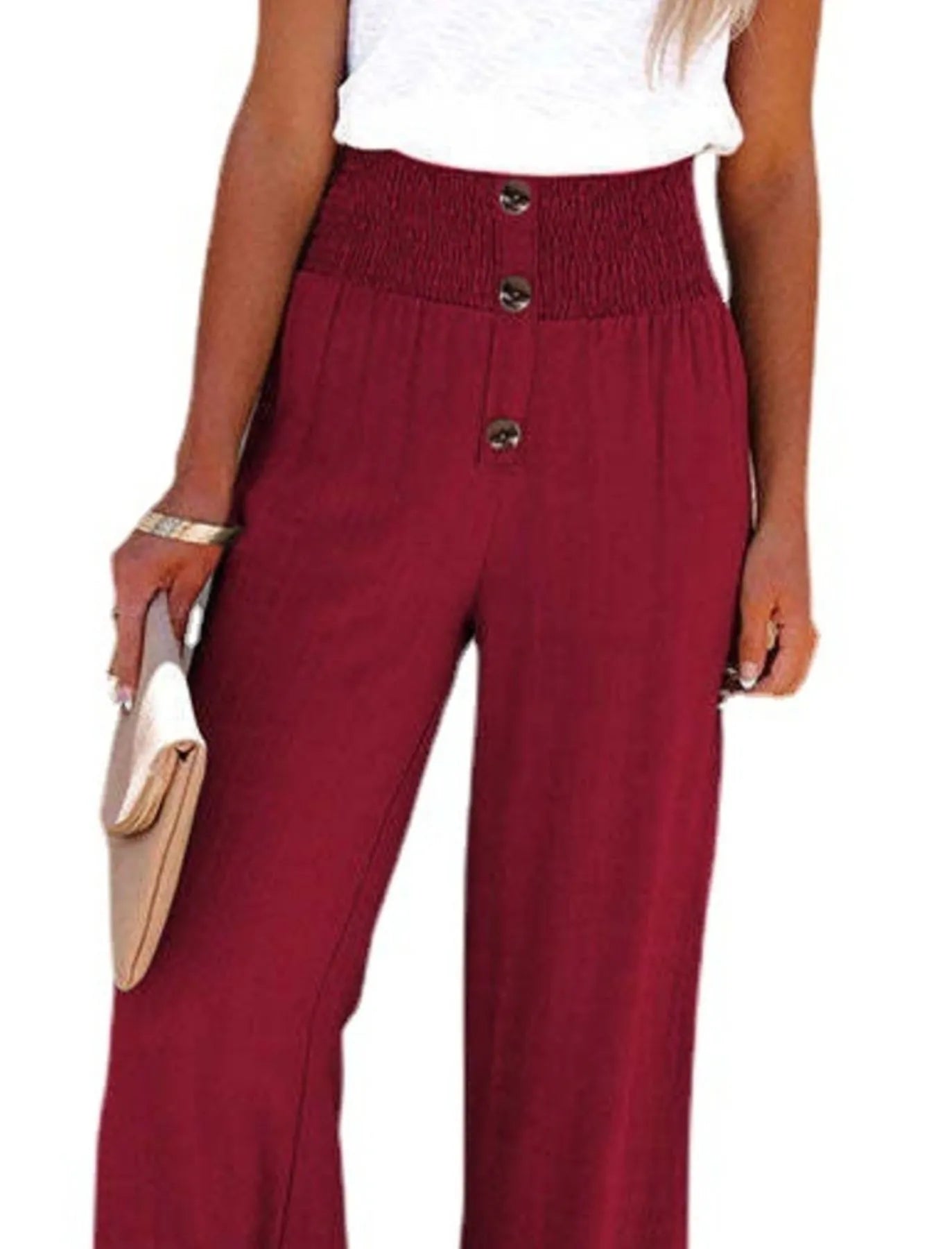 Full Size High-Waisted Textured Wide Leg Pants Plus Size 
