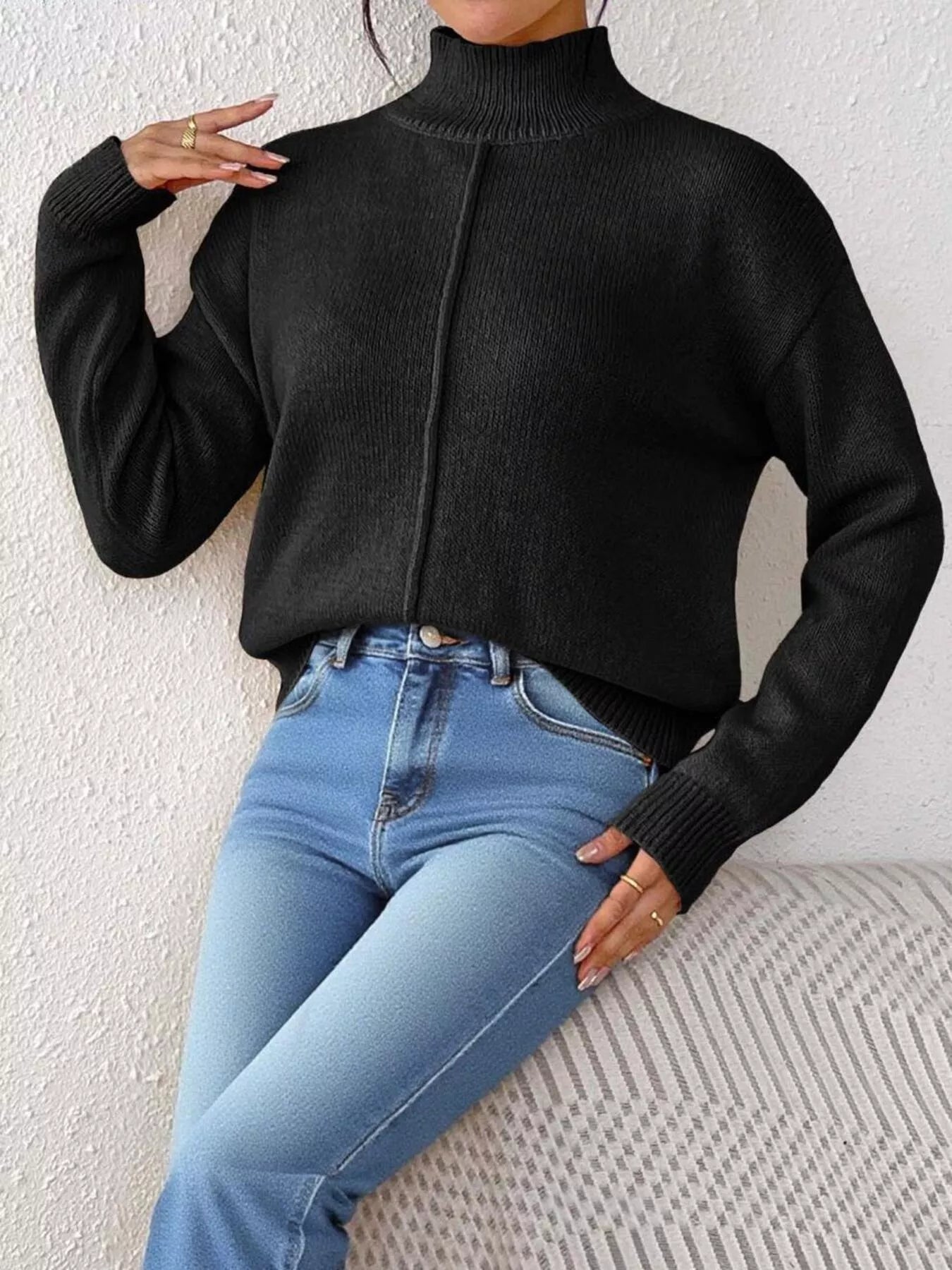 Turtleneck Dropped Shoulder Sweater 