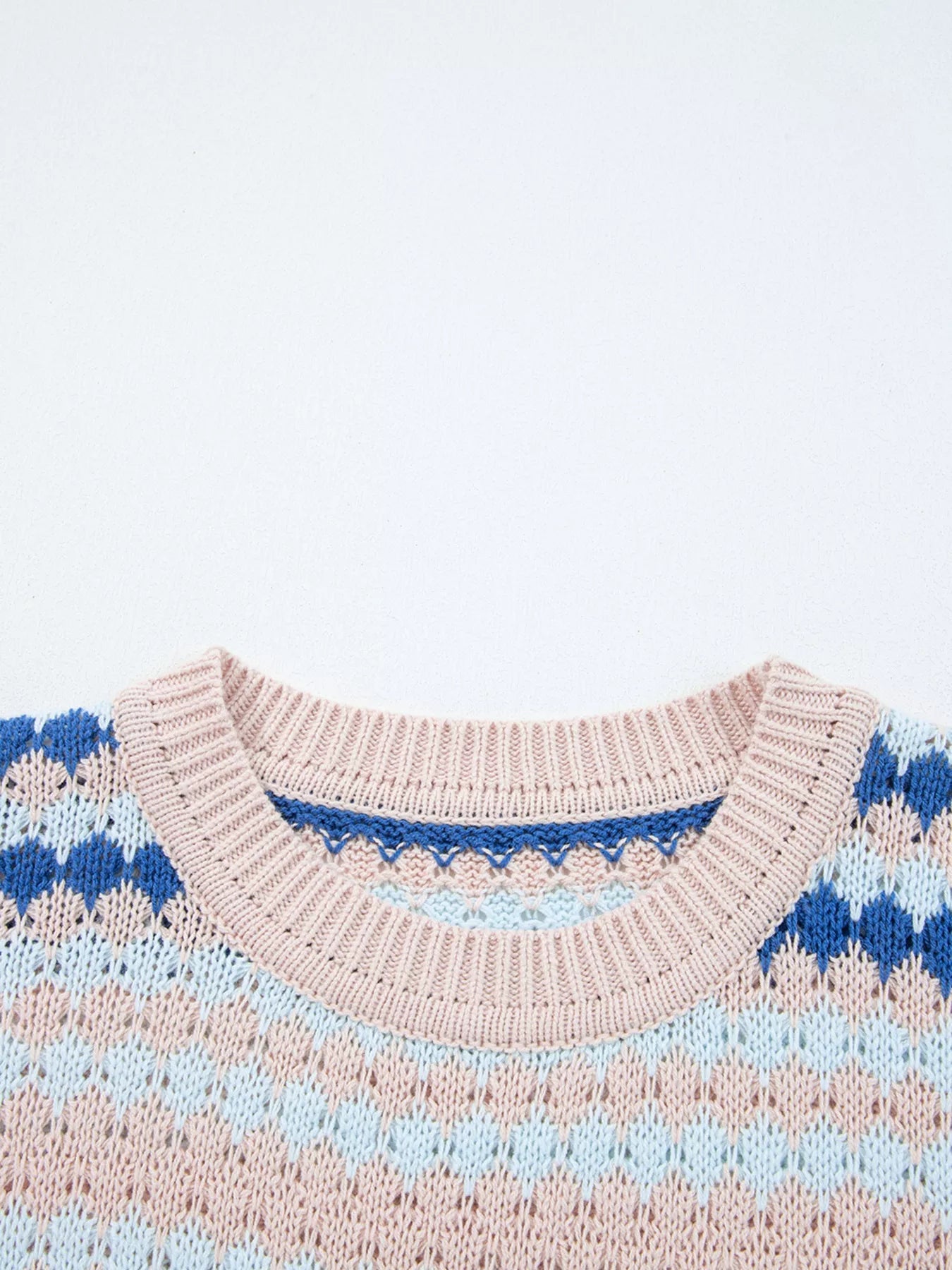 Stripe Eyelet Patterned Drop Shoulder Sweater 
