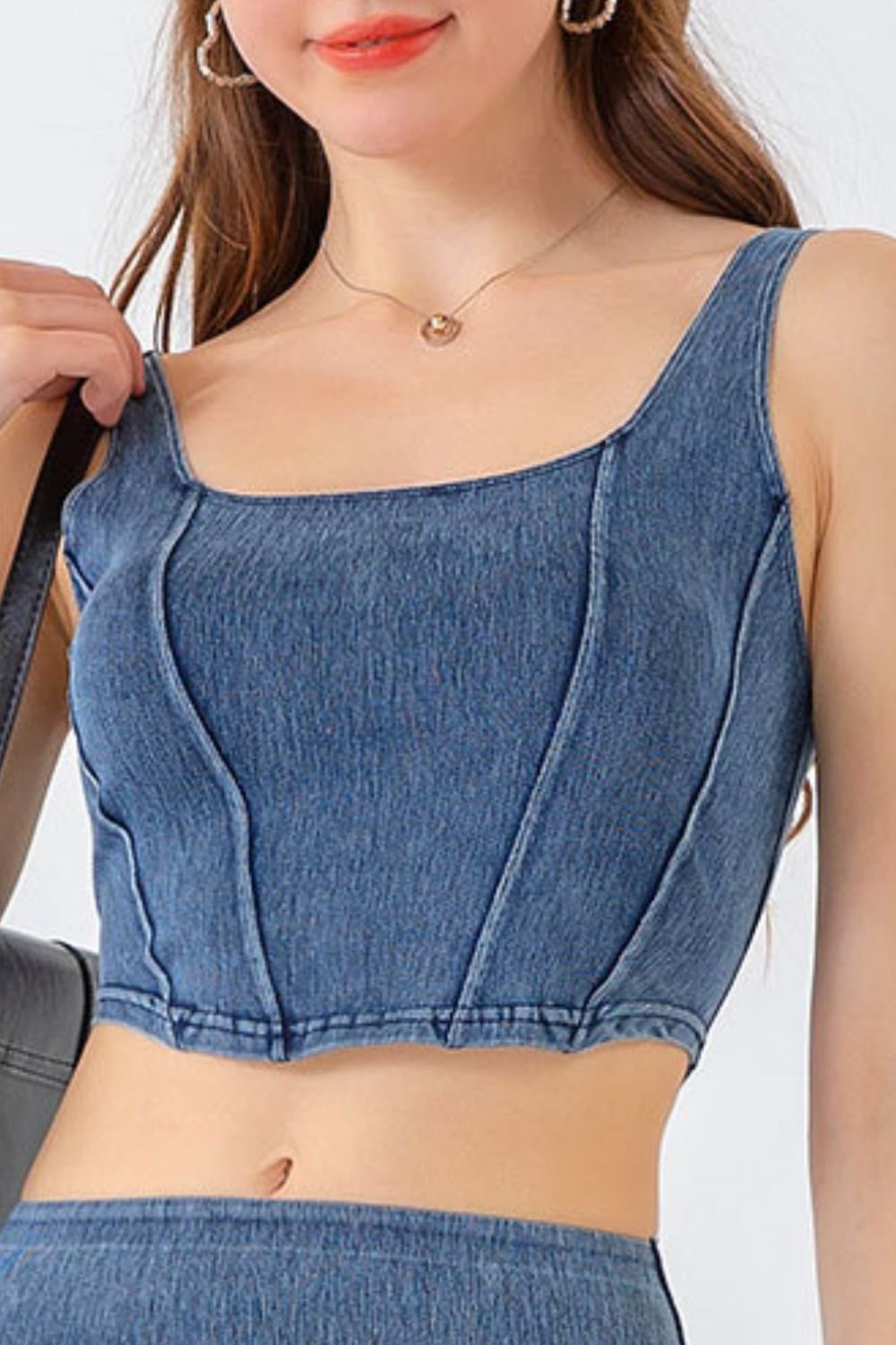 Seam Detail Cropped Denim Tank 