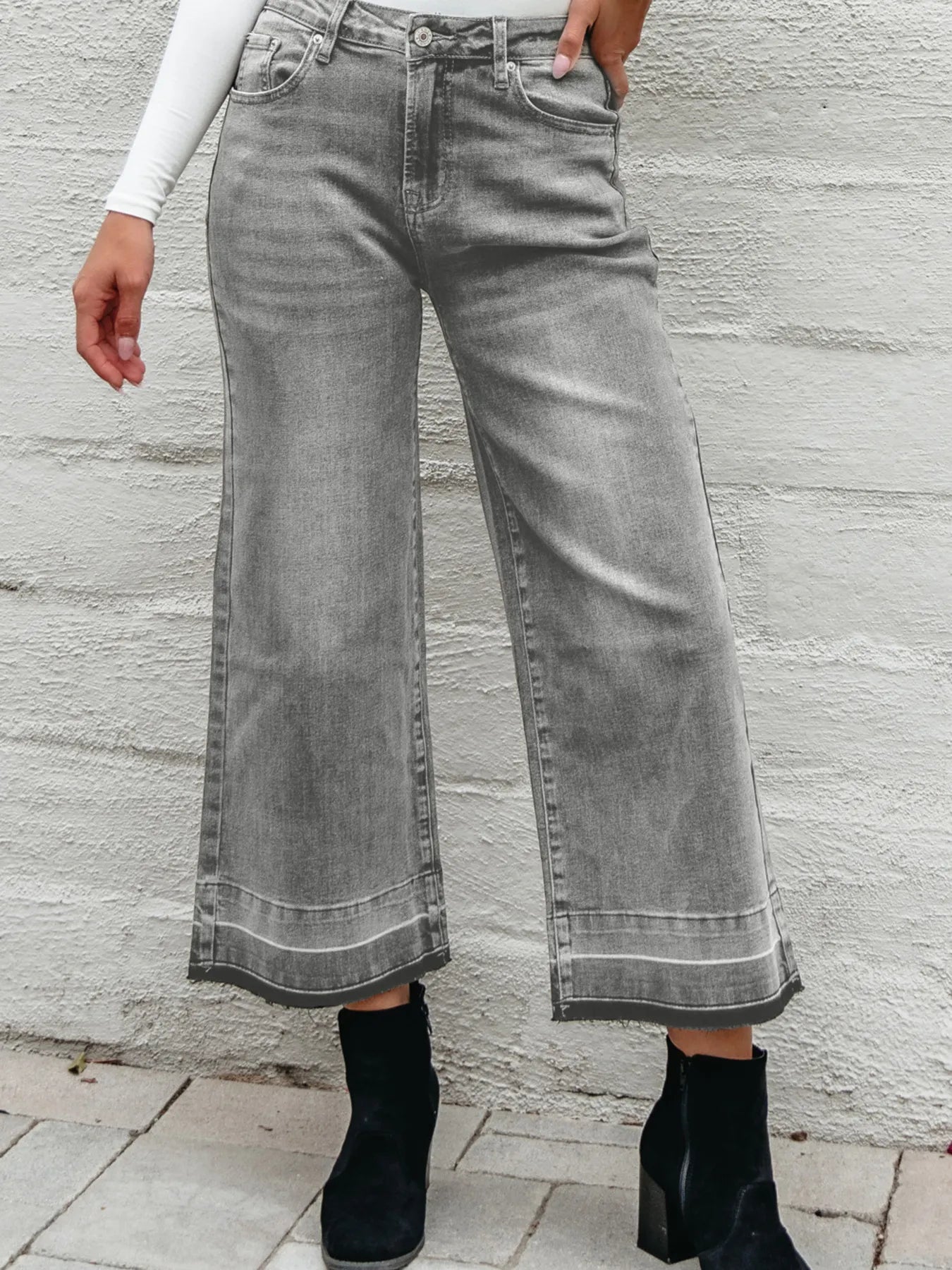 High Waist Wide Leg Washed Jeans 