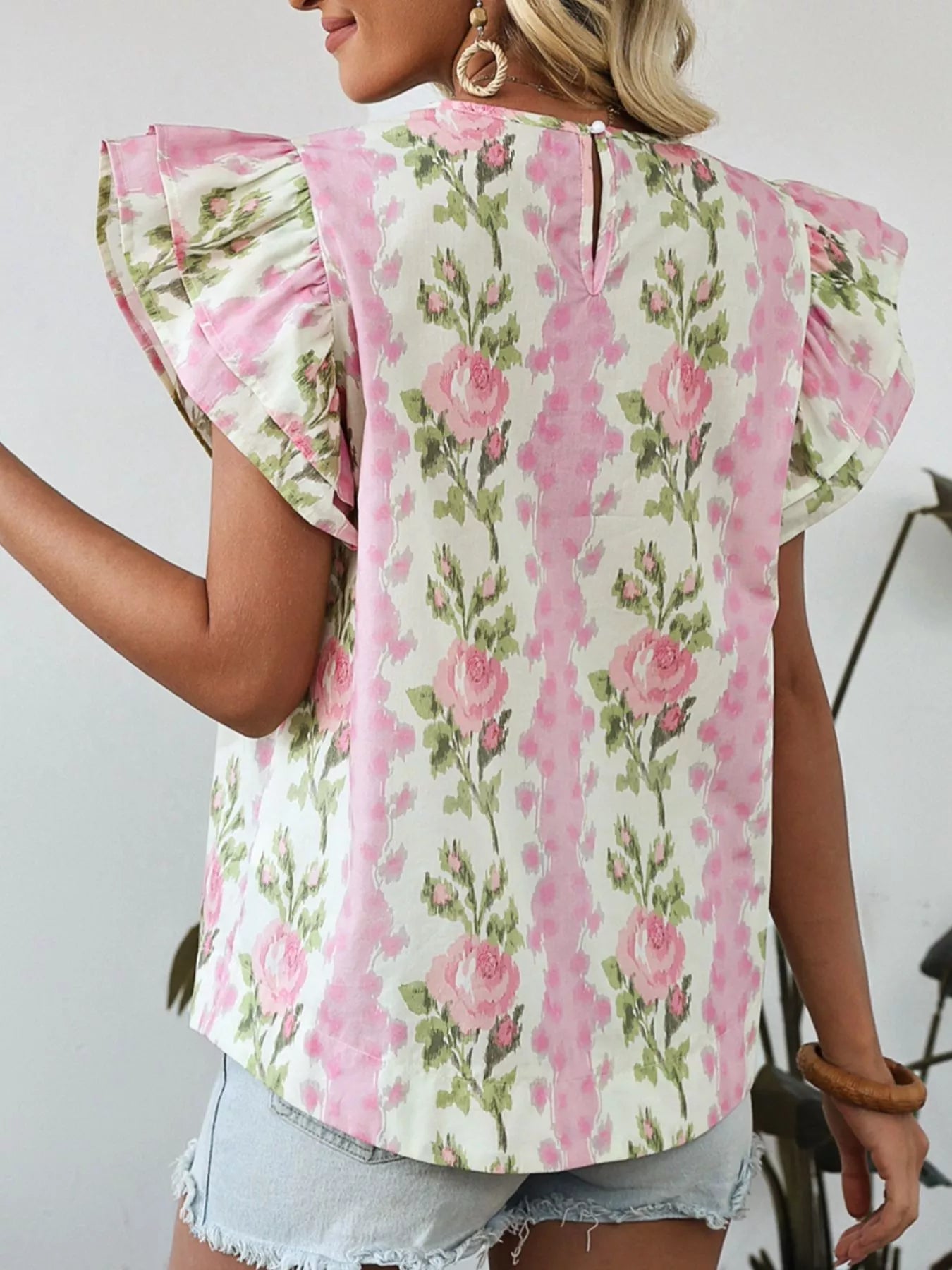 Floral Ruffle Sleeve Blouse 