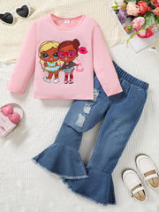 Children's Round Neck Graphic Top and Pants Set 