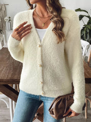 Fuzzy Knit V-Neck Cardigan 
