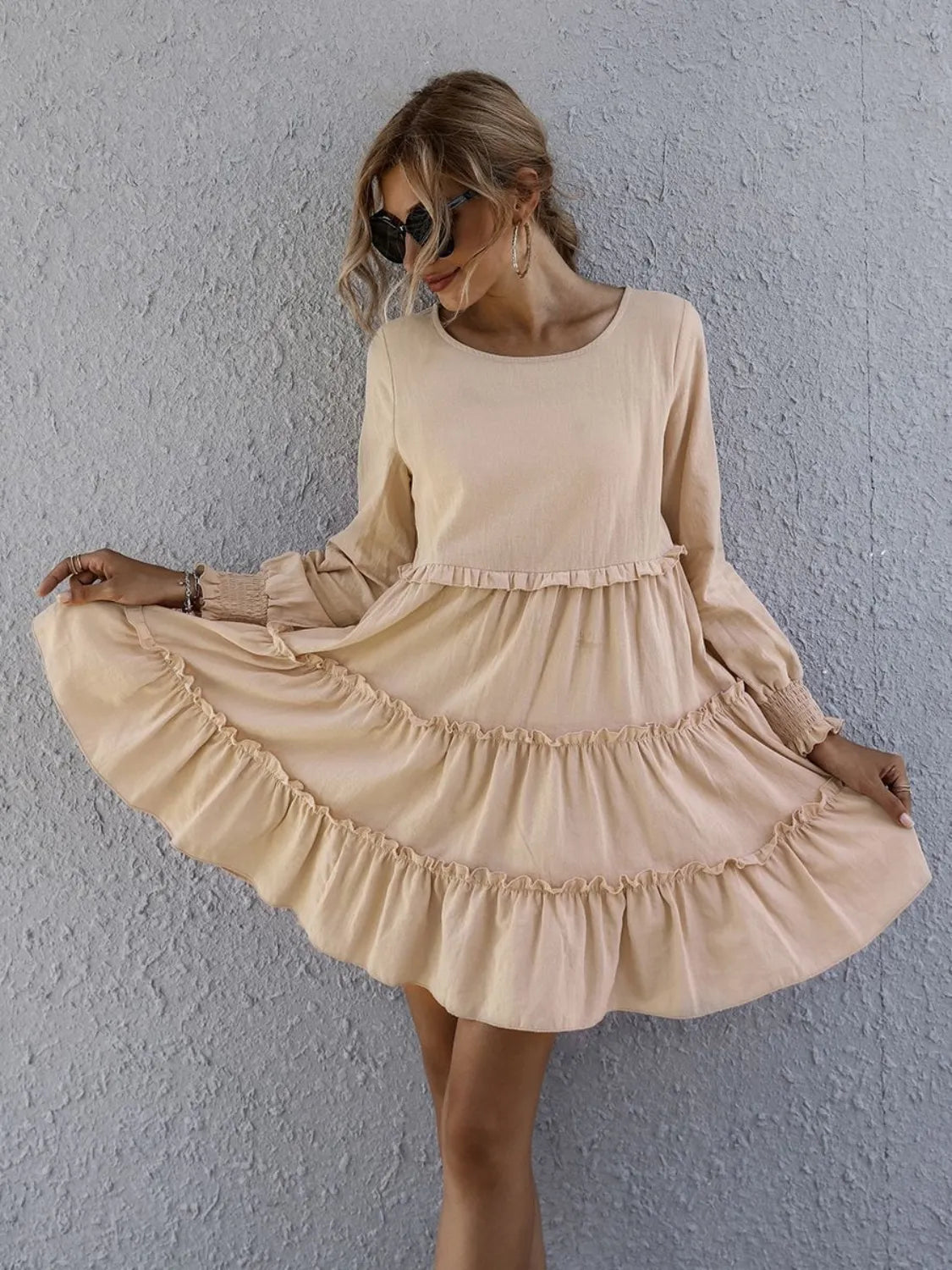 Frill Tiered Long Sleeve Mini Dress 