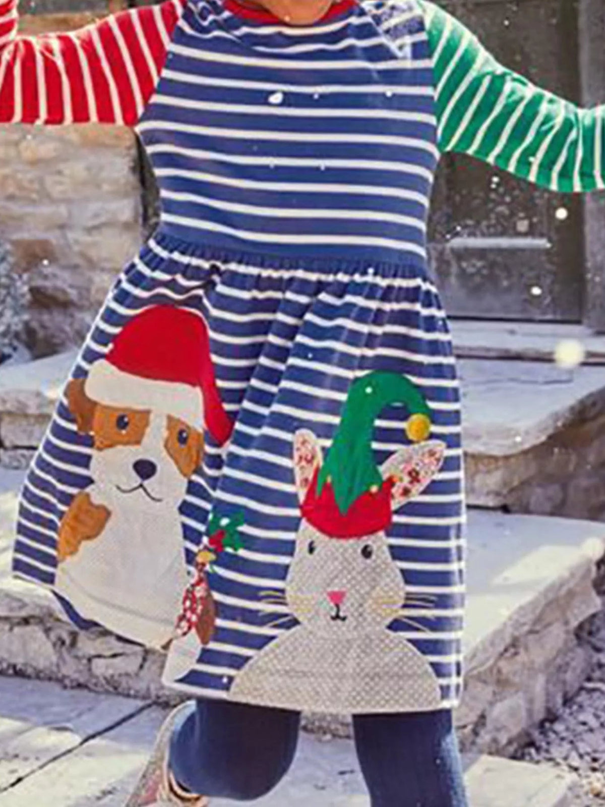 Children's Animal Applique Striped Dress 