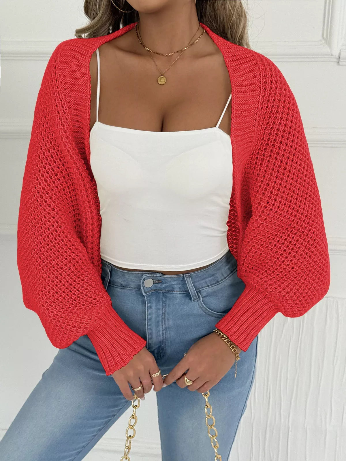 Open Front Batwing Sleeve Cardigan 