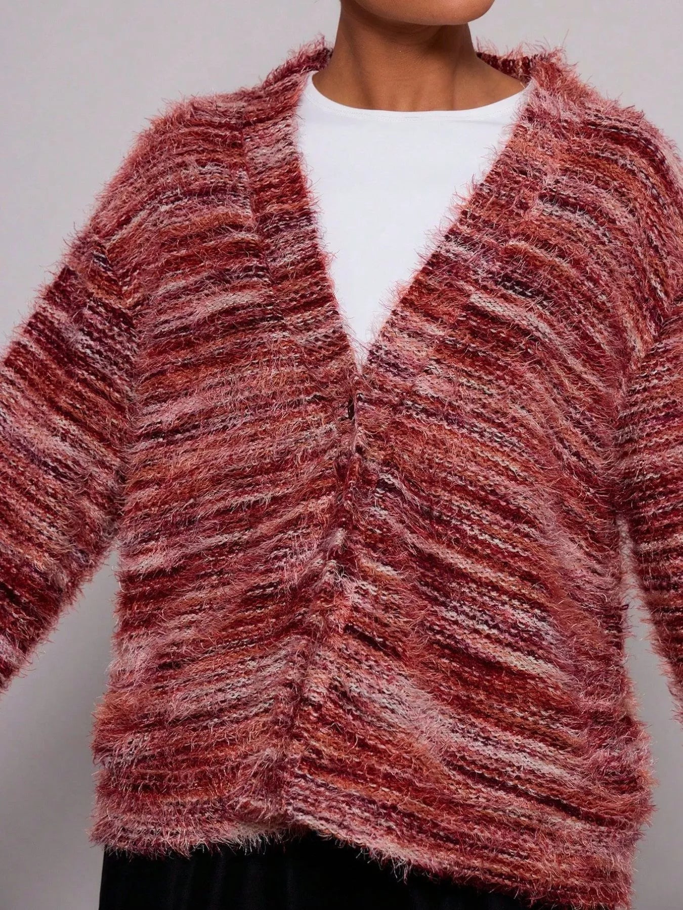 Chunky Knit V-Neck Button-Up Cardigan 