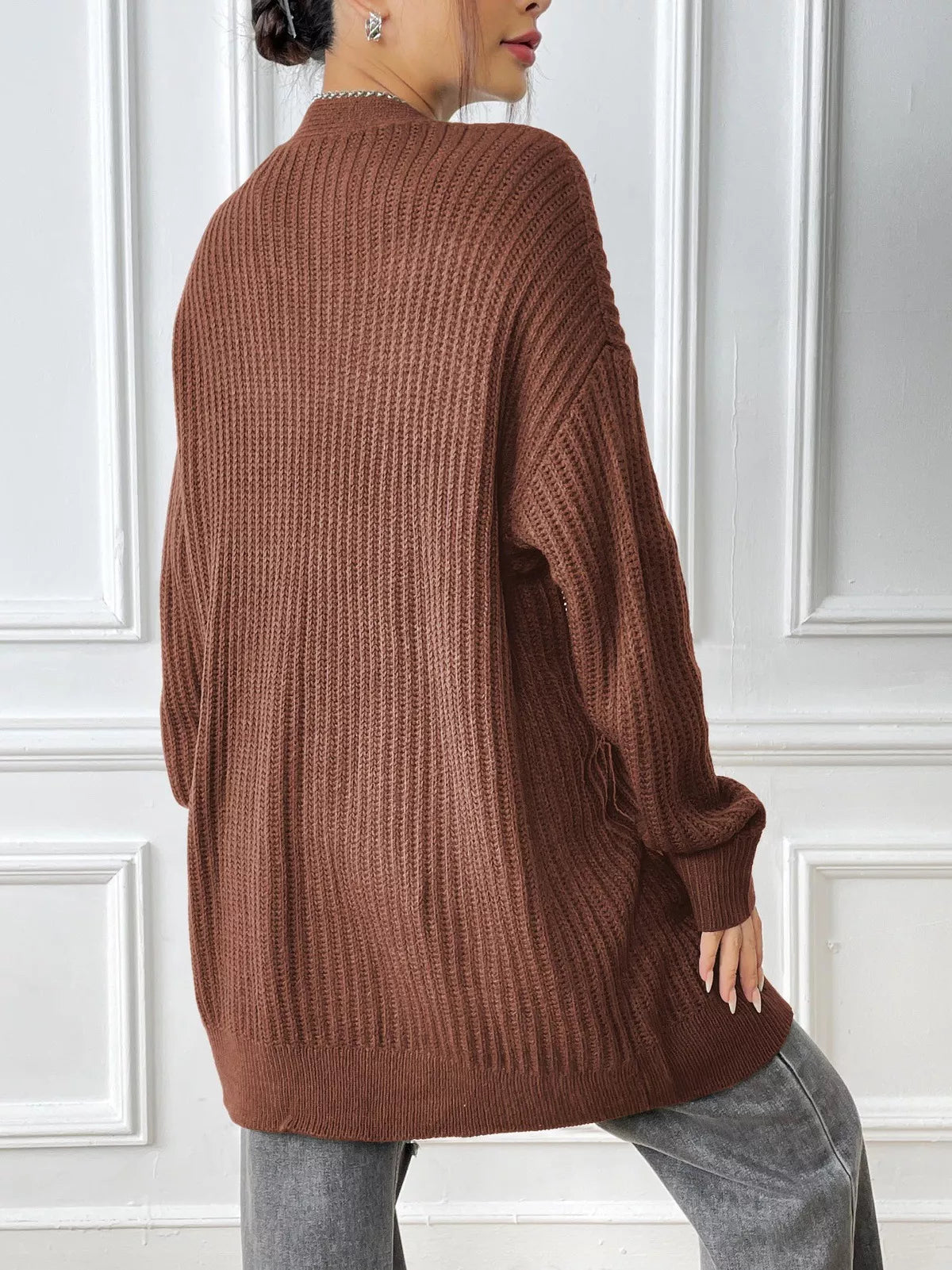 Open Front Drop Shoulder Cardigan 