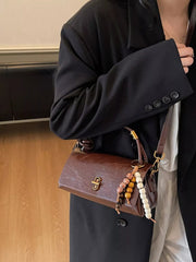 Leather Crossbody Bag with Bead Charm 