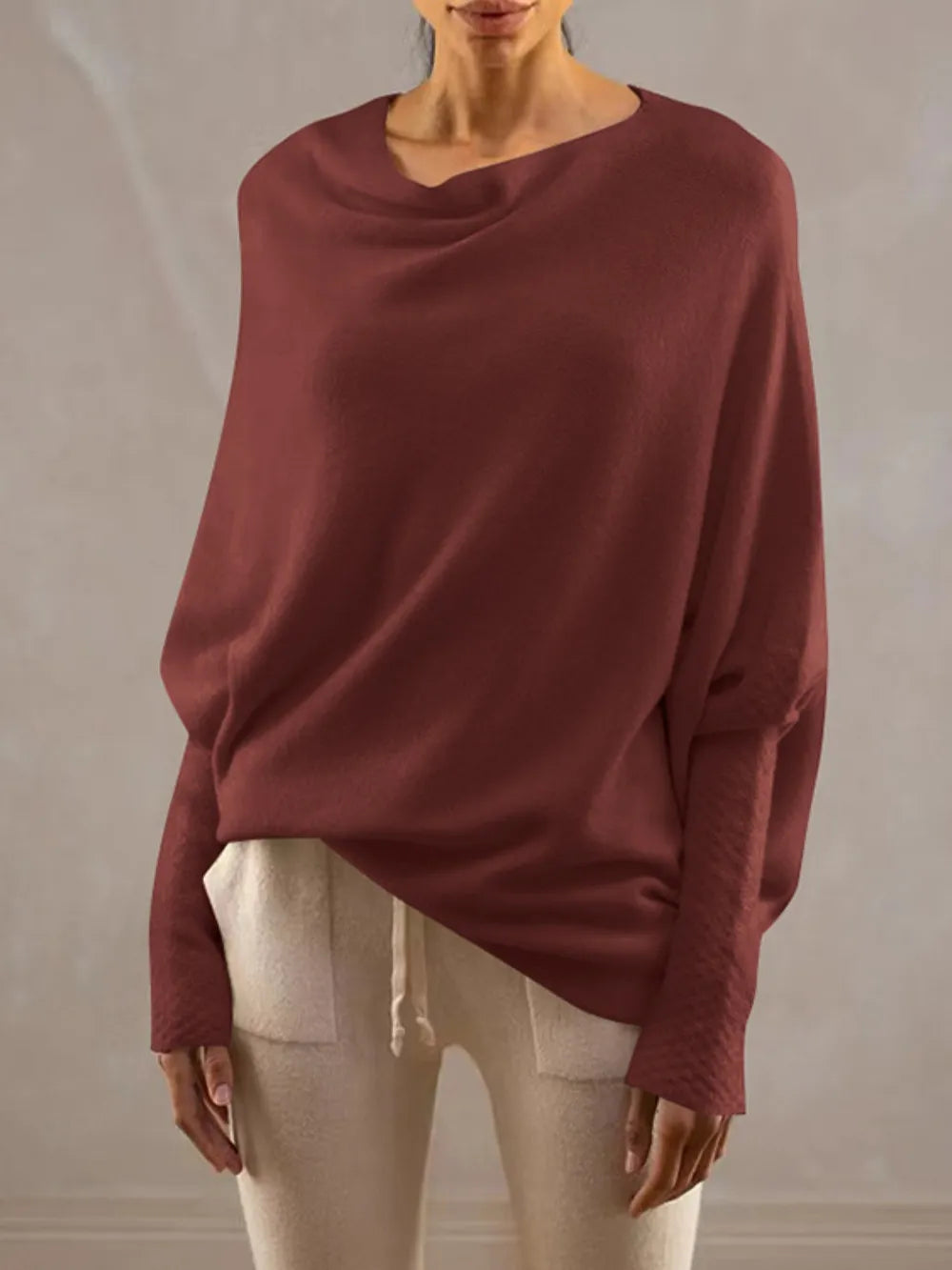 Full Size Boat Neck Batwing Sleeve Knit Top 