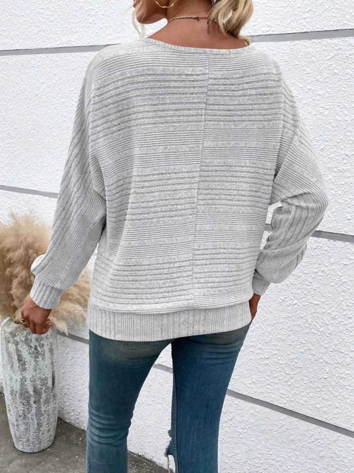 Ribbed Round Neck Long Sleeve Top 