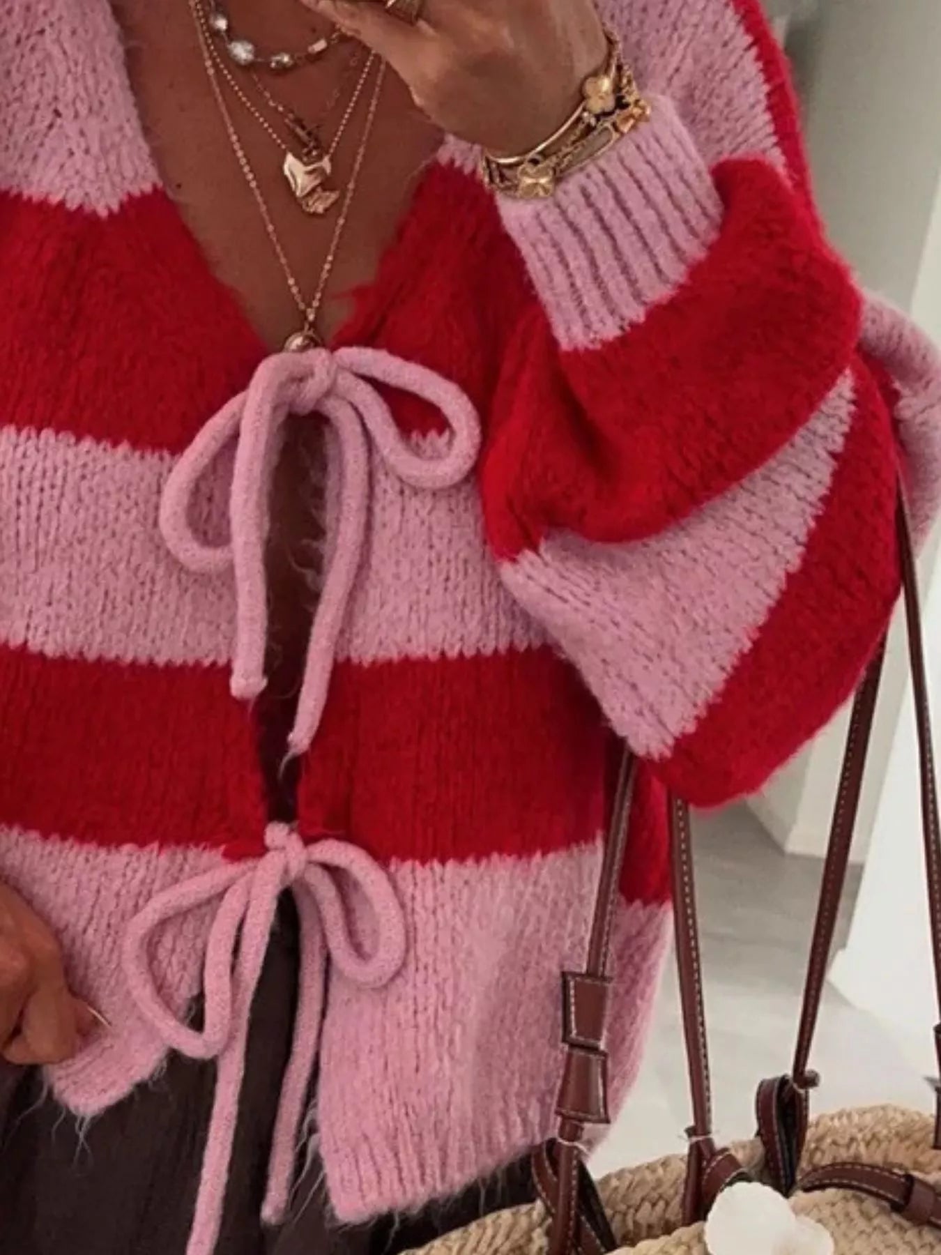 Striped Tie-Front Knit Cardigan 