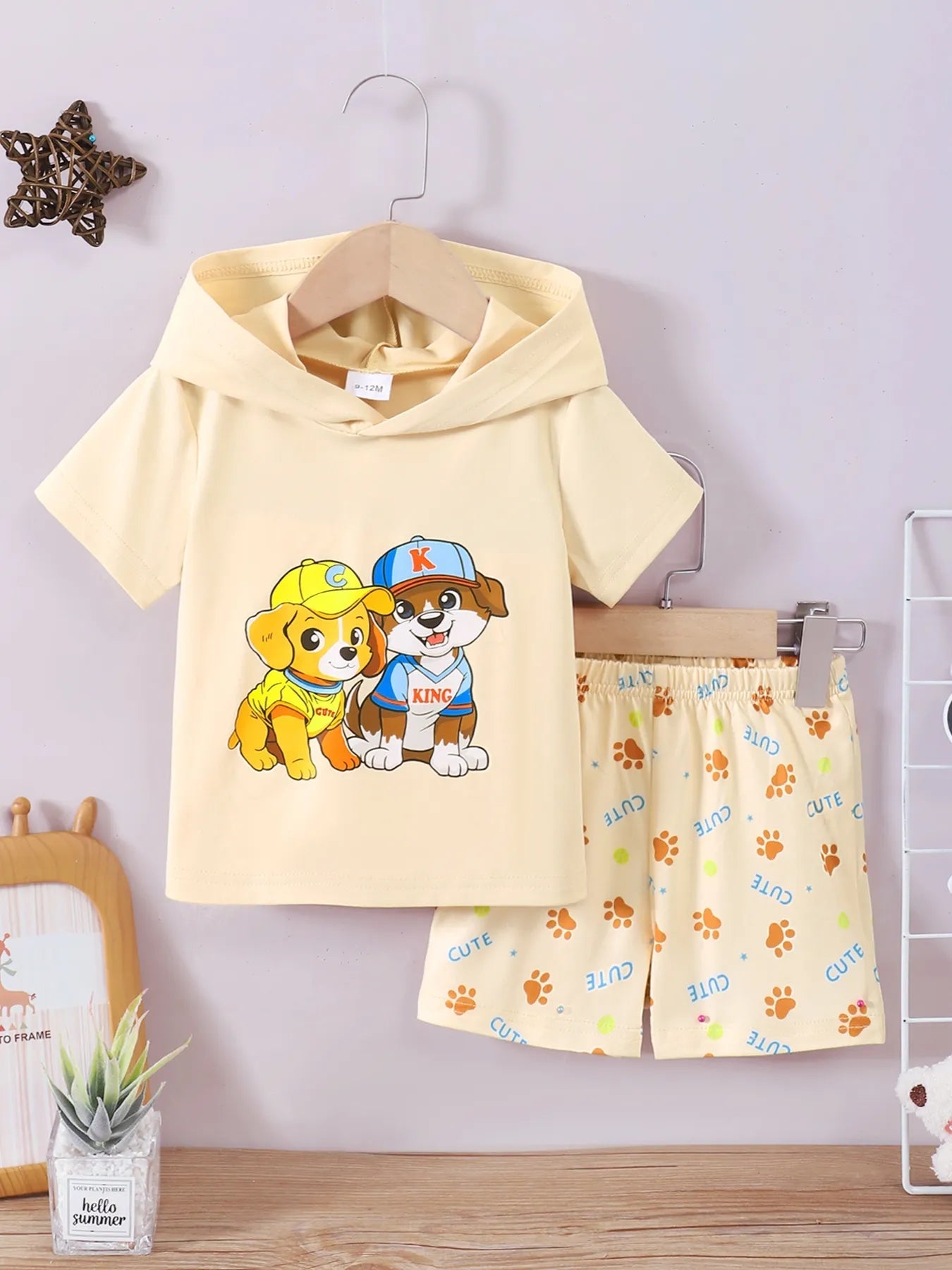 Children's Dog Short Sleeve Hoodie and Shorts Set 