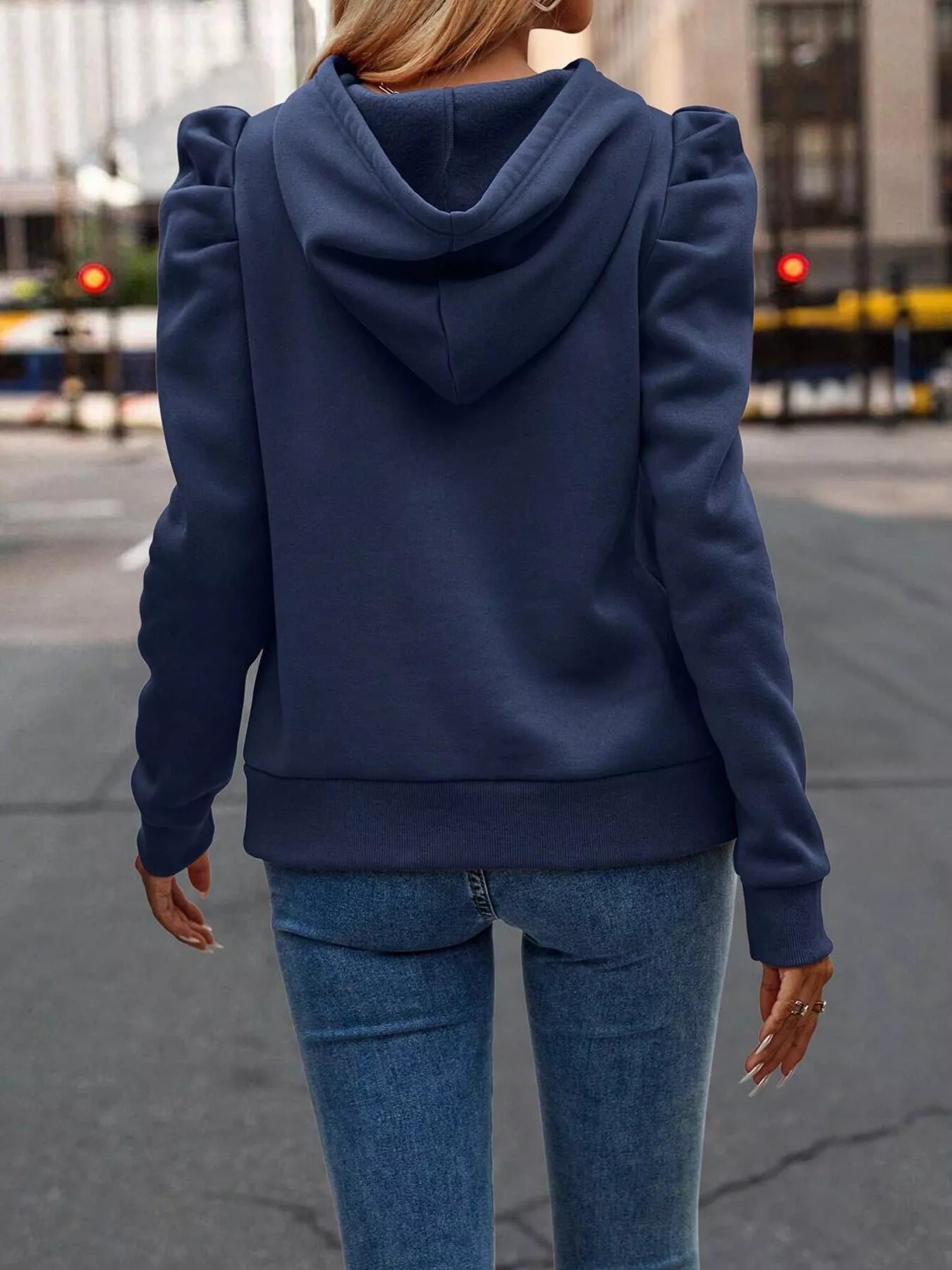 Puff Sleeve Hoodie with Drawstring 