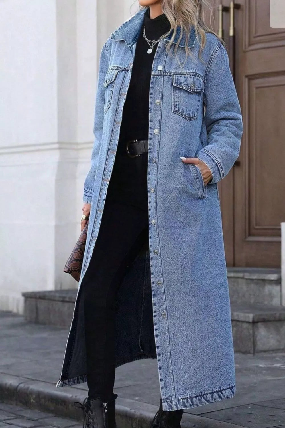 Longline Button-Down Denim Jacket 